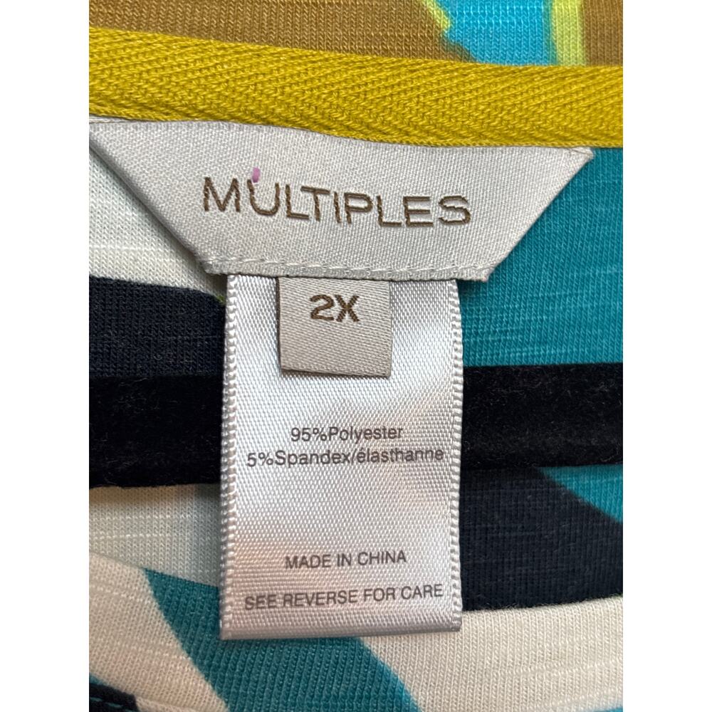 Multiples Women's White Green and Turquoise Tunic 3/4 Bell Sleeve Plus Size 2X - Picture 3 of 7